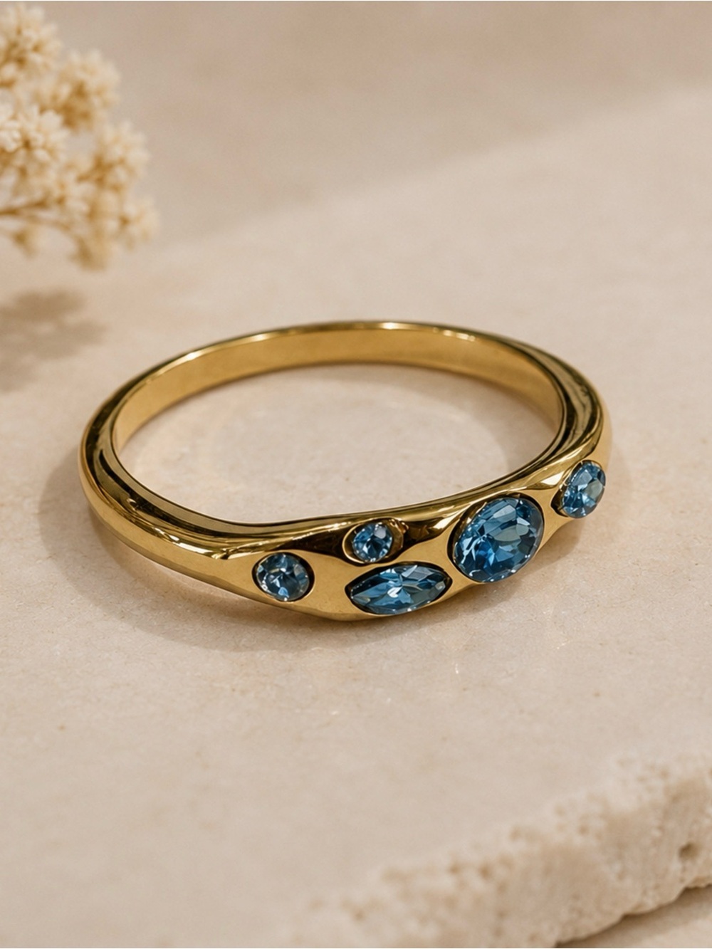 Gold Tone Blue Gem Ring
